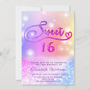 Funky Glam girly colourful glitter script Invitation