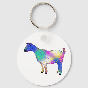 Funky Goat Colourful Splatter Paint Animal Art Key Ring