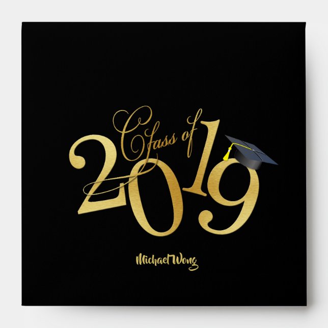 Funky Gold Class of 2019 Graduation Envelope (Front)