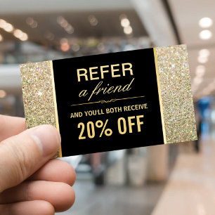 Funky Gold Glitter Beauty Salon Referral Card