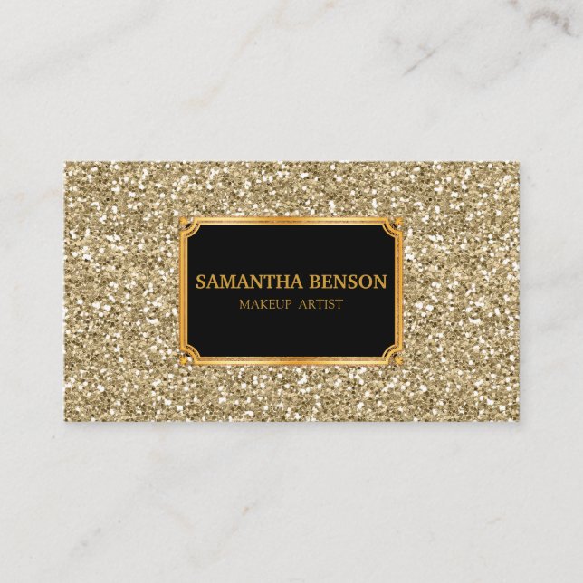 Funky Gold Glitter Makeup Artist Hair Stylist Business Card (Front)