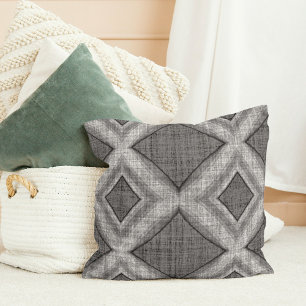 Funky Gray Faux Linen Look Geometric Art Pattern Cushion