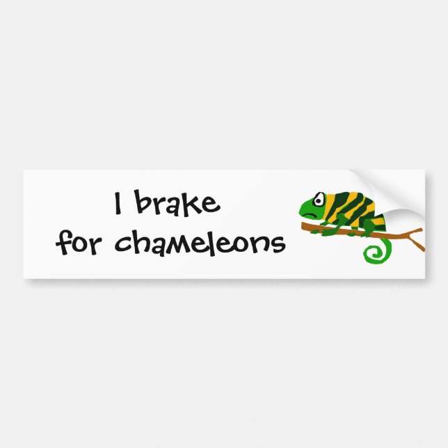 Funky Green and Yellow Chameleon Lizard Art Bumper Sticker (Front)