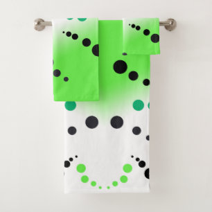 Funky Green Black Dots Abstract Art Bath Towel Set