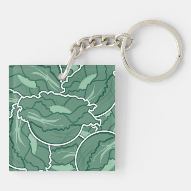 Funky green cabbage key ring (Back)