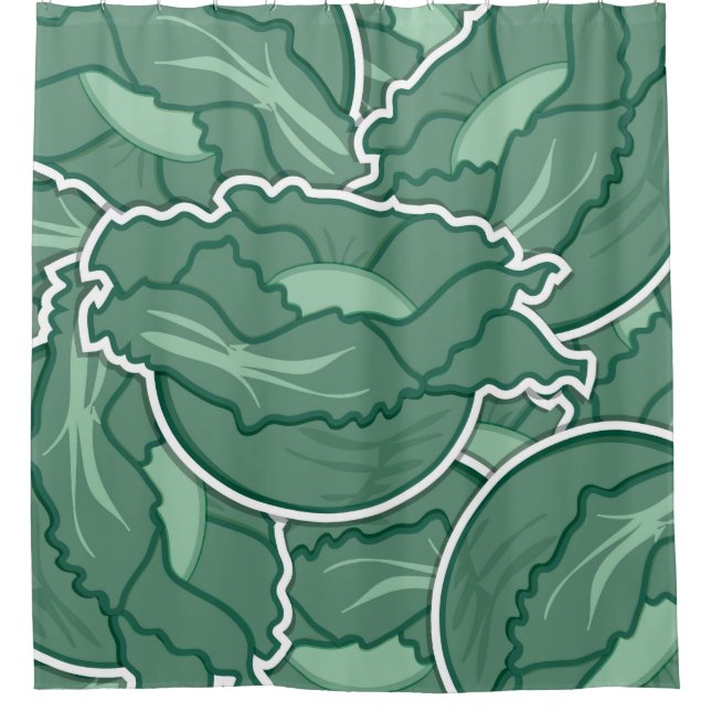 Funky green cabbage shower curtain (Front)