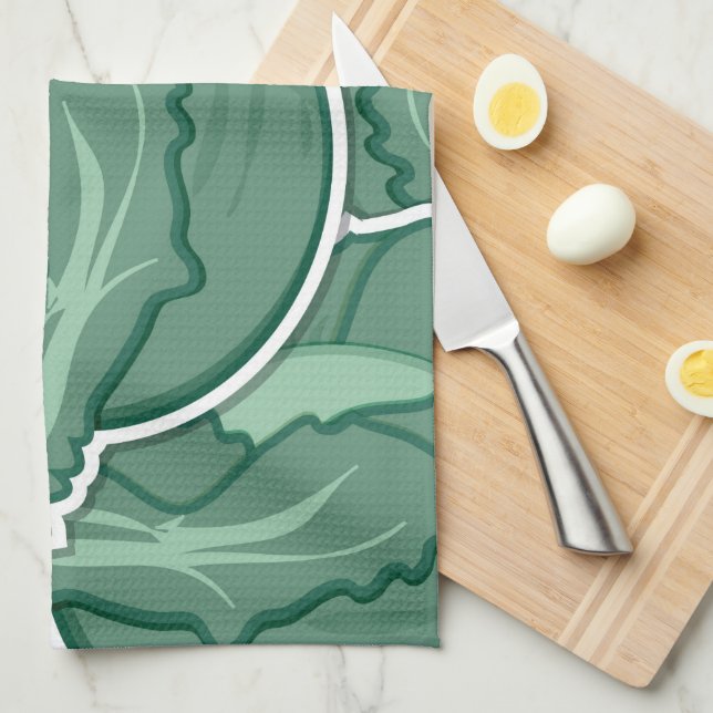 Funky green cabbage tea towel (Quarter Fold)