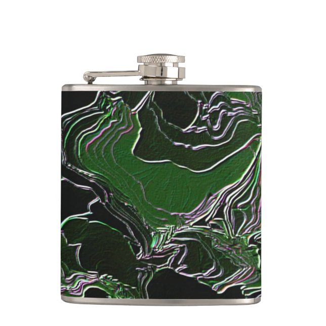 Funky Green Camouflage Hip Flask (Front)