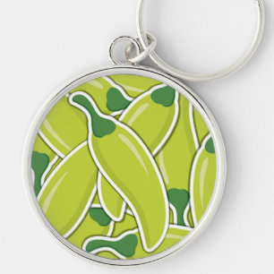 Funky green chilli peppers key ring