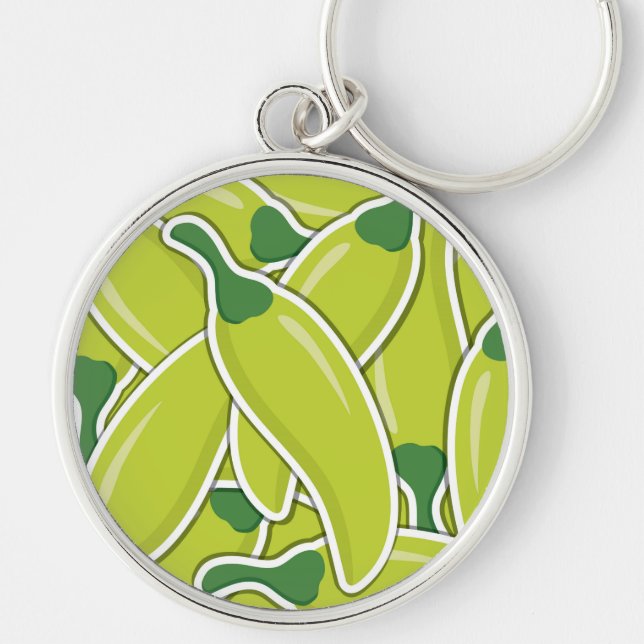 Funky green chilli peppers key ring (Front)