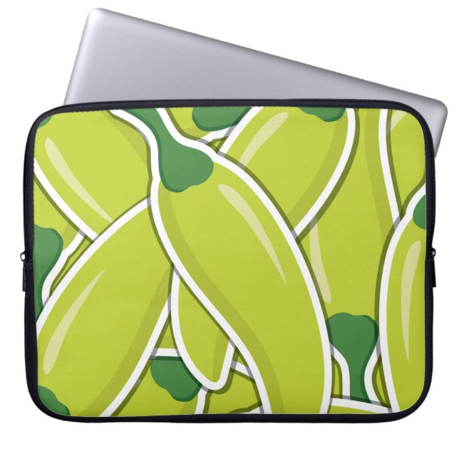 Funky green chilli peppers laptop sleeve (Front)