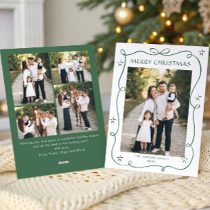 Funky Green Christmas Bow Ribbon 5 Photo Holiday Card