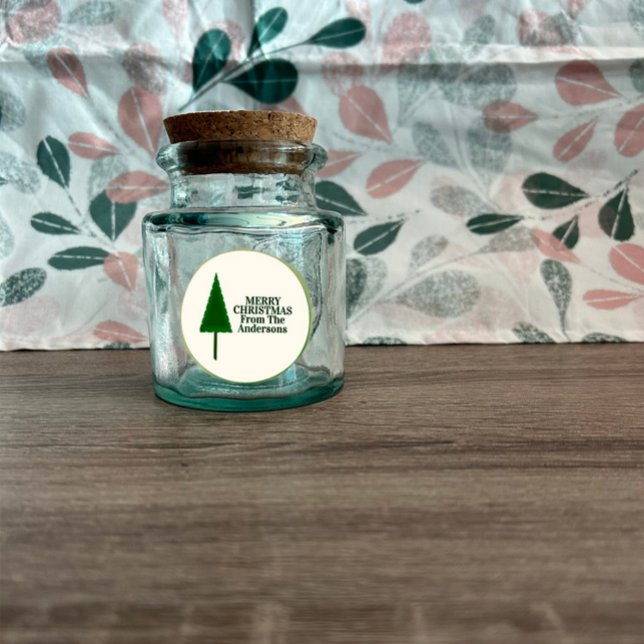 Funky Green Christmas Tree Design Classic Round Sticker (Creator Uploaded)