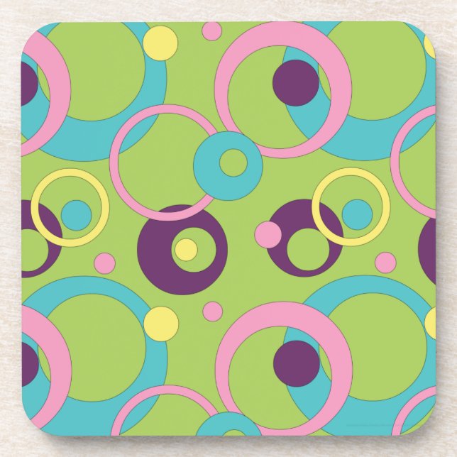 Funky Green Circles Cork Coaster (Front)