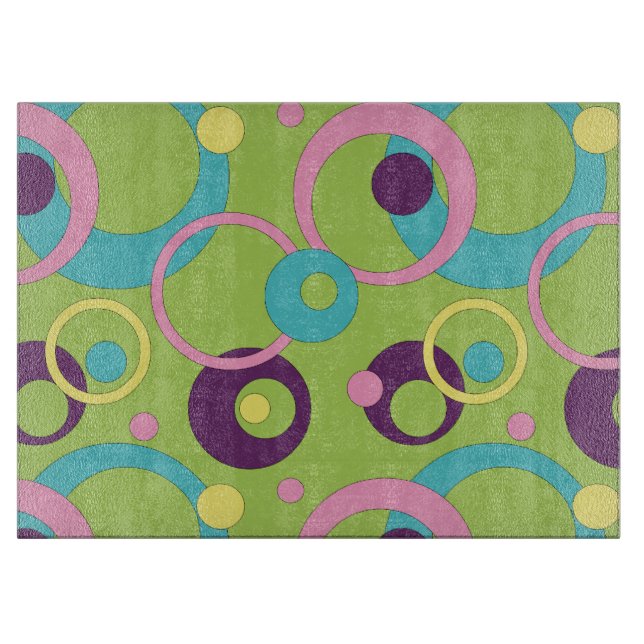 Funky Green Circles Glass Cutting Board (Front)