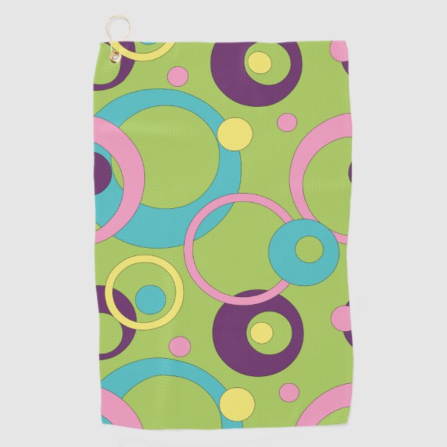 Funky Green Circles Golf Towel (Front)