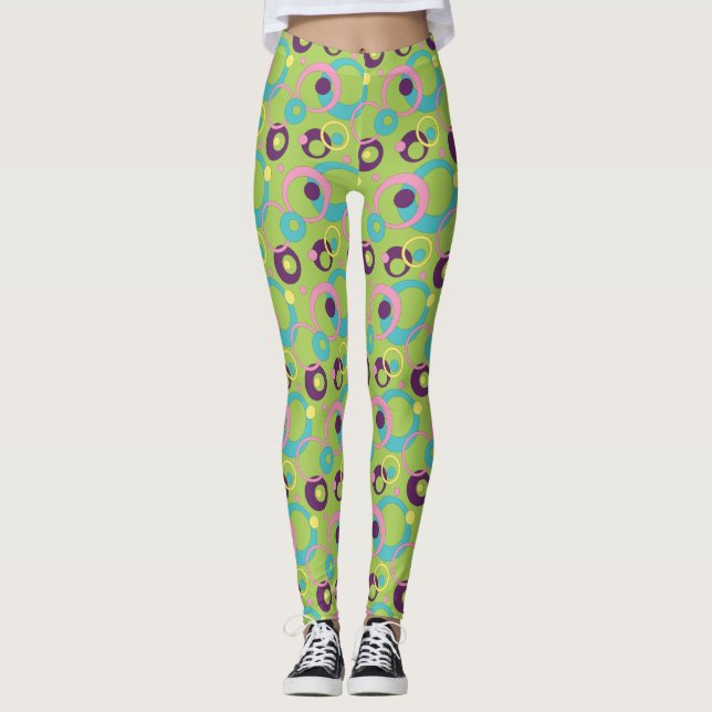 Funky Green Circles Leggings (Front)