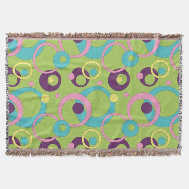 Funky Green Circles Throw Blanket (Front)