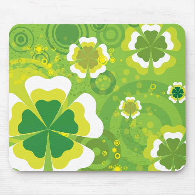 Funky Green Flowers Mouse Mat (Front)