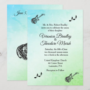 Funky Green Guitar Theme Wedding Invitation  