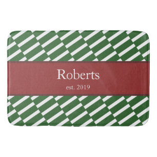 Funky Green Pattern Family Name and Year Modern Bath Mat