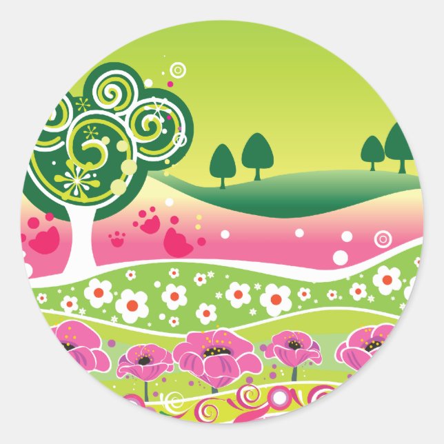 Funky Green Pink Landscape stickers (Front)