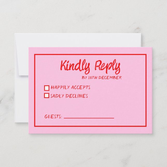 Funky Green Pink  Red Scribble RSVP  (Front)