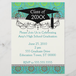 funky green shabby chic graduation invitation