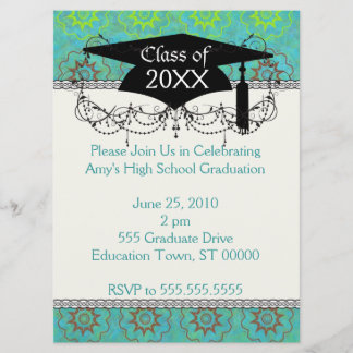 funky green shabby chic graduation invitation