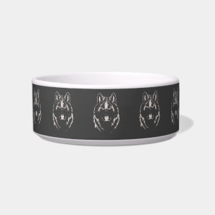 Funky Grey And White Wolf Face Head Sketch Bowl