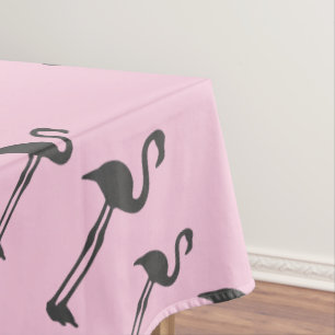 Funky Grey Pink Flamingo Birds Pattern Tablecloth