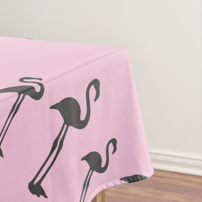 Funky Grey Pink Flamingo Birds Pattern Tablecloth (In Situ)