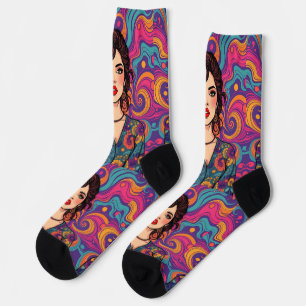 Funky groovy colourful Brunette Beauty youthful  Socks