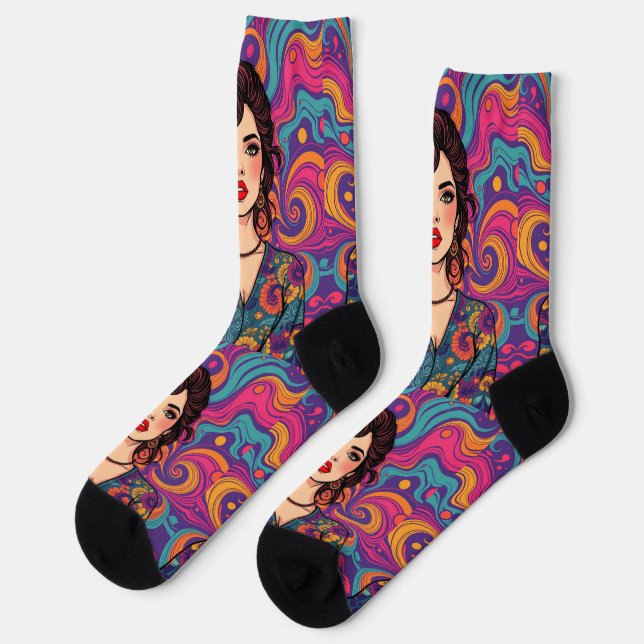 Funky groovy colourful Brunette Beauty youthful  Socks (Left)
