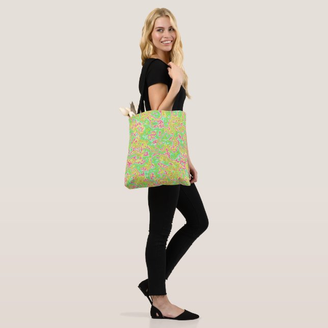 Funky Groovy Retro Bold Neon Hippie Trippy Marble Tote Bag (On Model)