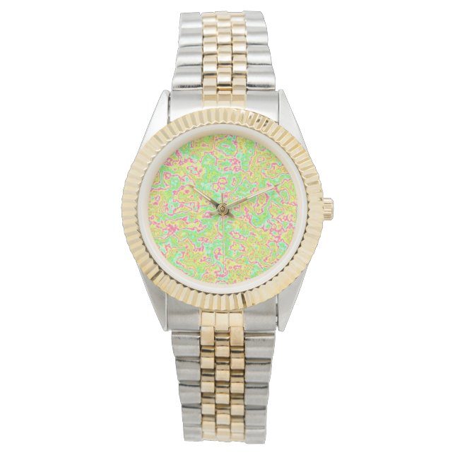 Funky Groovy Retro Bold Neon Hippie Trippy Marble Watch (Front)