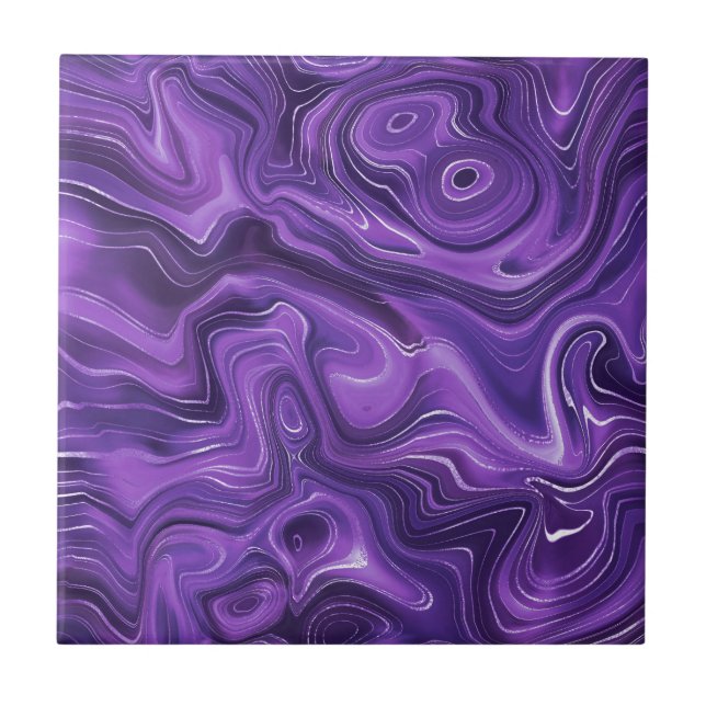 Funky Groovy Stylish Purple Curves Marble 6-6 Tile (Front)