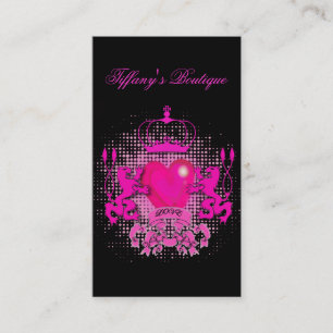Funky Grunge Tattoo Heart hot pink crown Business Card