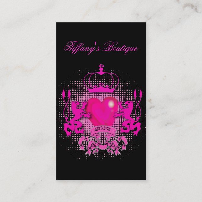 Funky Grunge Tattoo Heart hot pink crown Business Card (Front)