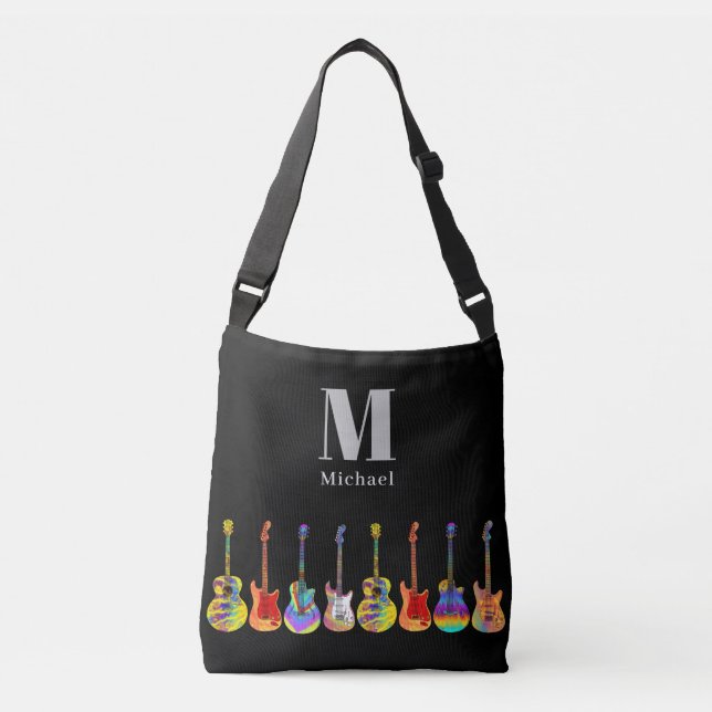 Funky Guitar Pattern on Black Monogram Crossbody Bag (Front)
