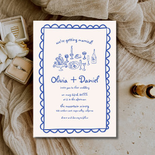 Funky Hand Drawn Blue Handwriting Wedding Invitation
