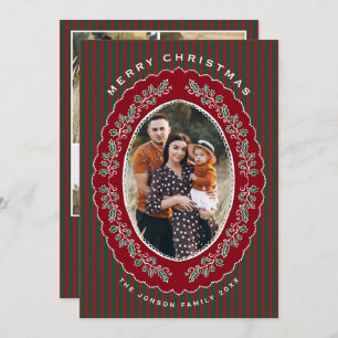 Funky Hand Drawn Christmas Red Bow 5 Photo Holiday Card