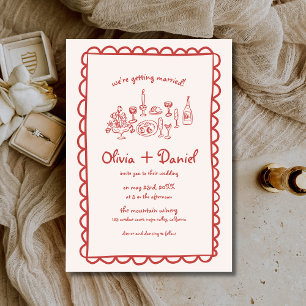 Funky Hand Drawn Red Handwriting Wedding Invitation