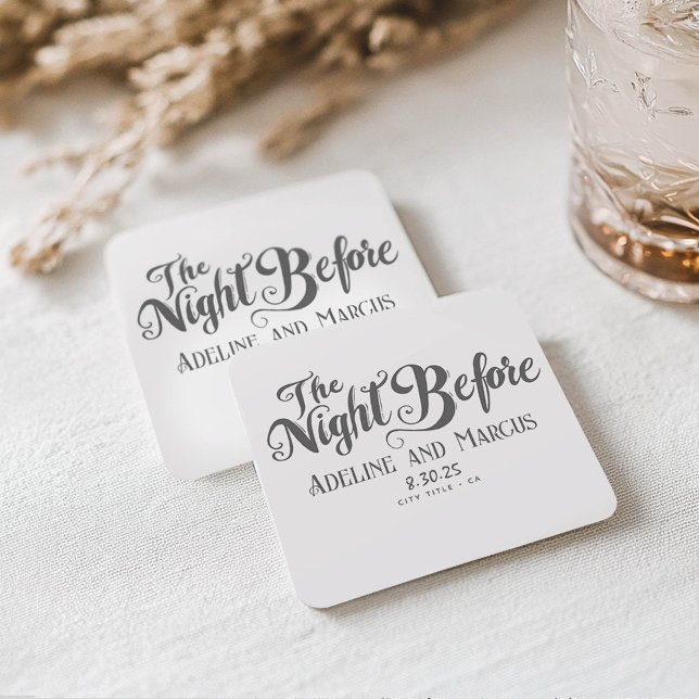 Funky Hand Drawn Rehearsal Dinner The Night Before Square Paper Coaster (The Night Before Rehearsal Dinner Coasters)