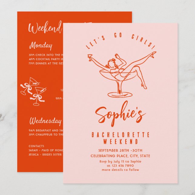 Funky Hand Drawn Scribble Retro Bachelorette Party Invitation (Front/Back)