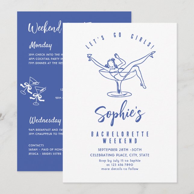 Funky Hand Drawn Scribble Retro Bachelorette Party Invitation (Front/Back)