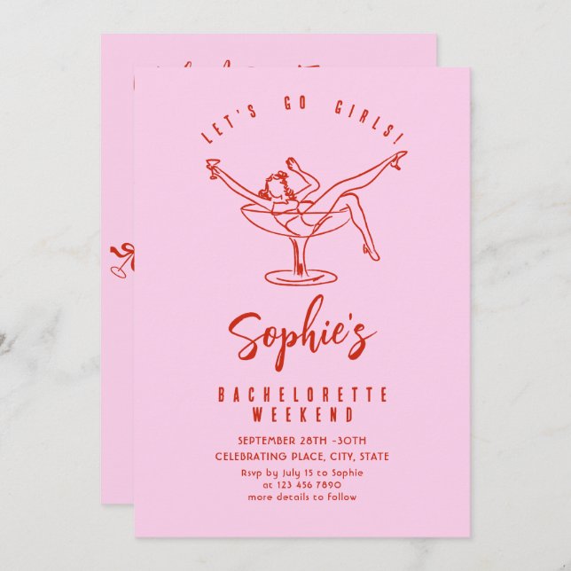 Funky Hand Drawn Scribble Retro Bachelorette Party Invitation (Front/Back)