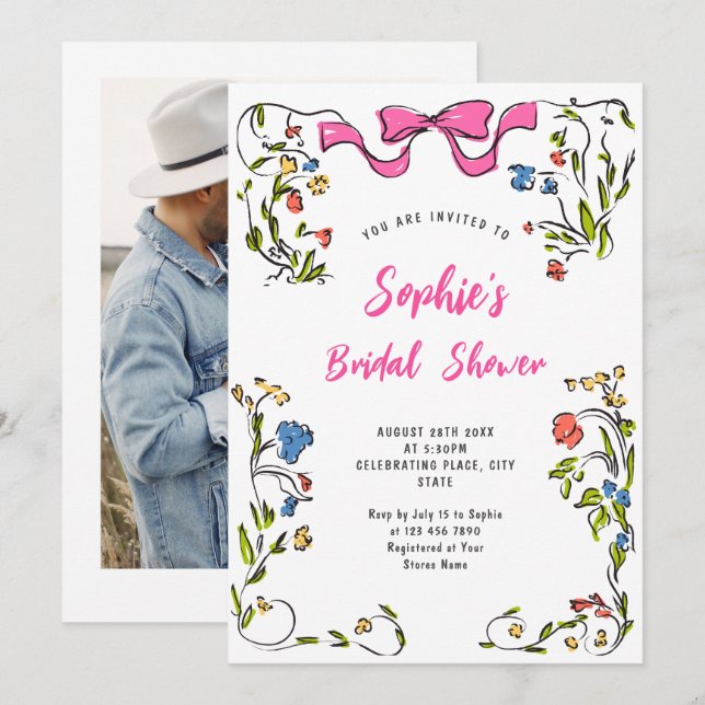 Funky Hand Drawn Scribble Retro Bridal Shower Invitation (Front/Back)