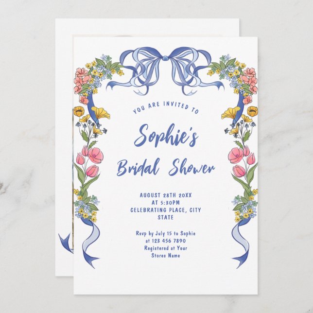 Funky Hand Drawn Scribble Retro Bridal Shower Invitation (Front/Back)