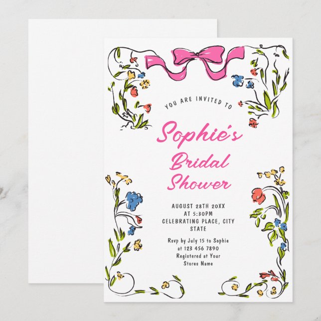 Funky Hand Drawn Scribble Retro Bridal Shower Invitation (Front/Back)